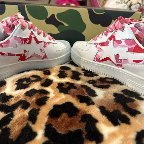 Bape STA White and Pink Camo Sneakers